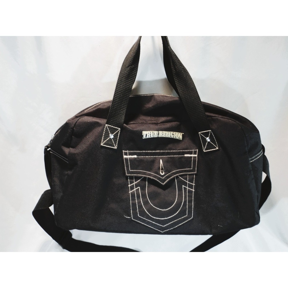 True Religion Black Canvas Duffle Gym Bag Travel Bag